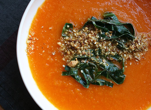 Carrot Soup + Collard Greens in Coconut Butter + Dukkah